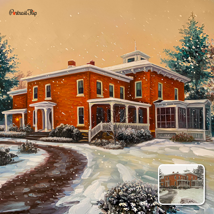 Hand-painted portrait of a house from a photo